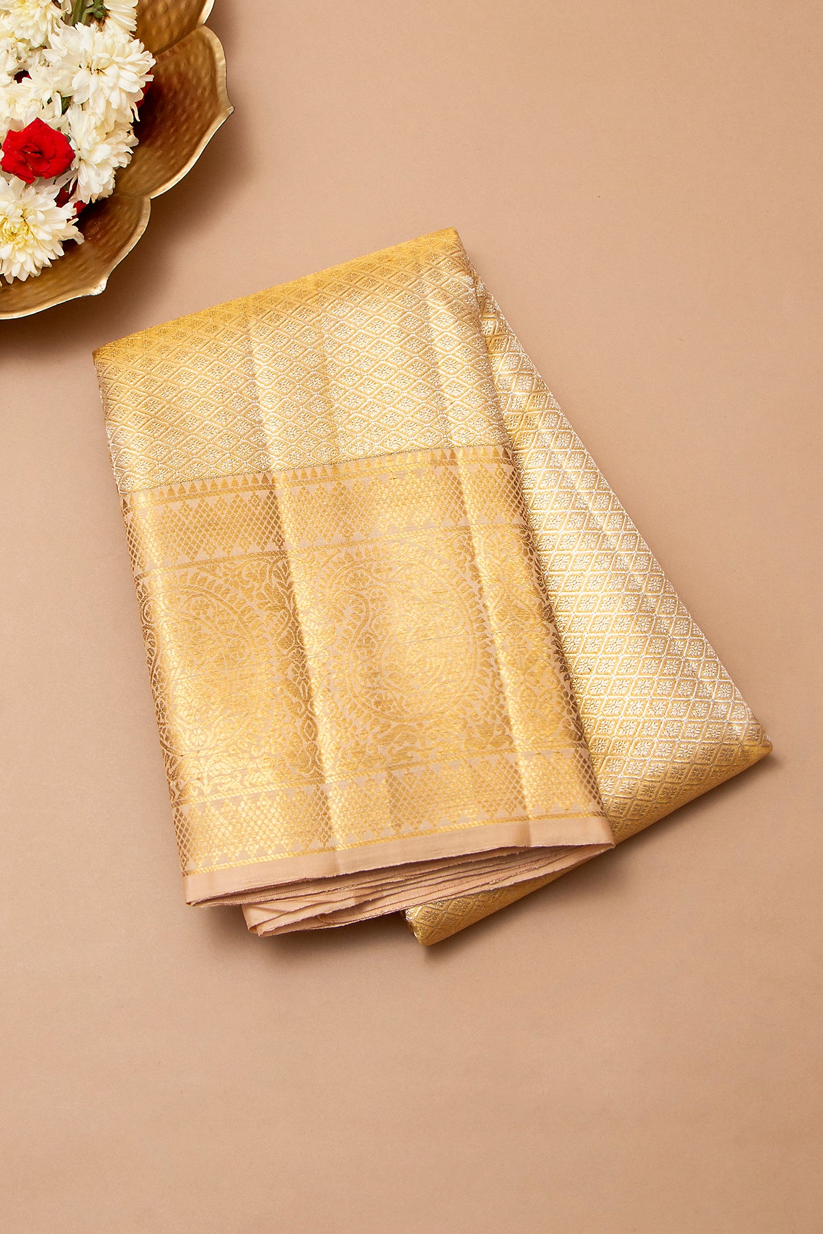 Kanchipuram Silk Tissue Brocade Gold Saree