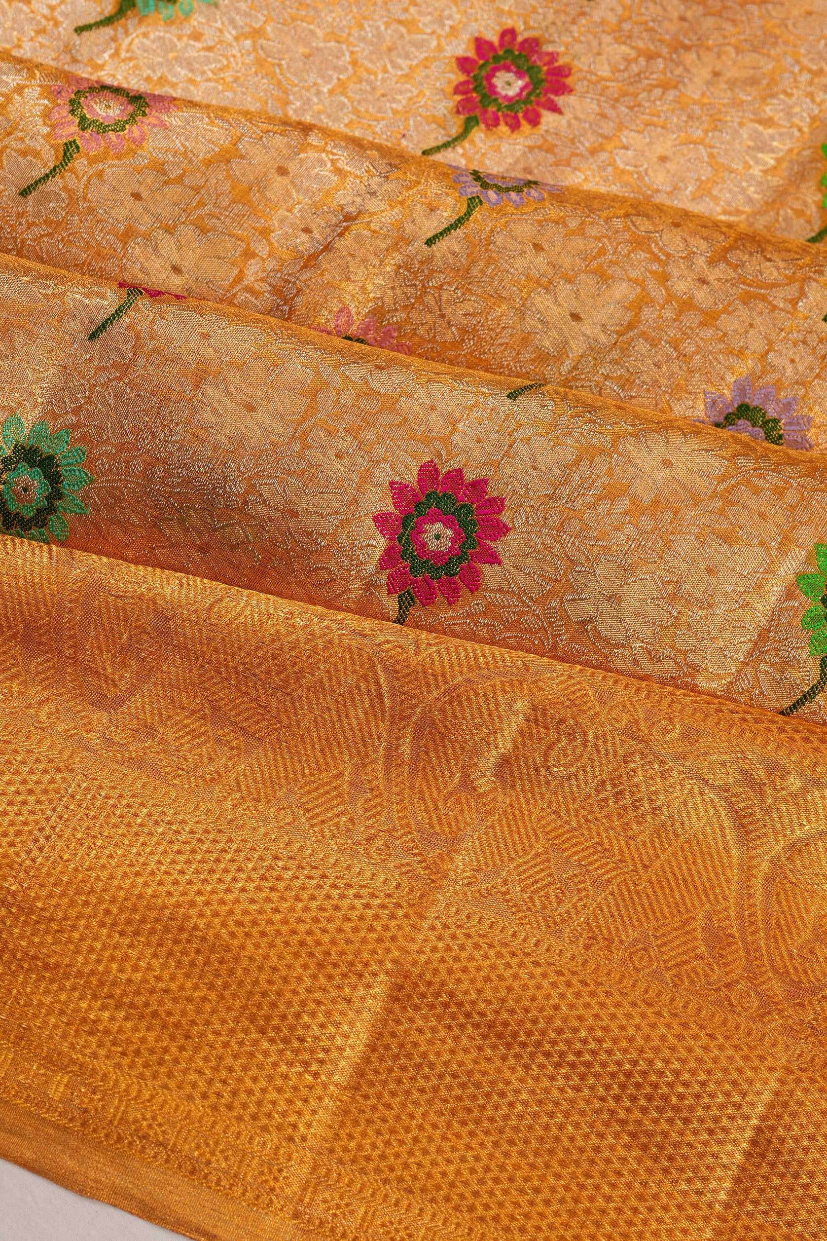 Kanchipuram Silk Tissue Brocade Gold Saree