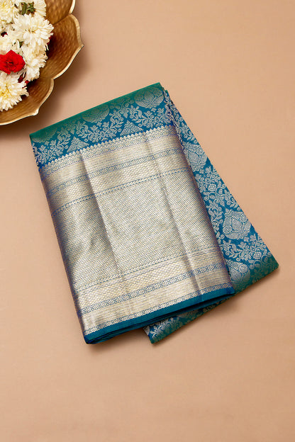 Kanchipuram Silk Brocade Teal Blue Saree