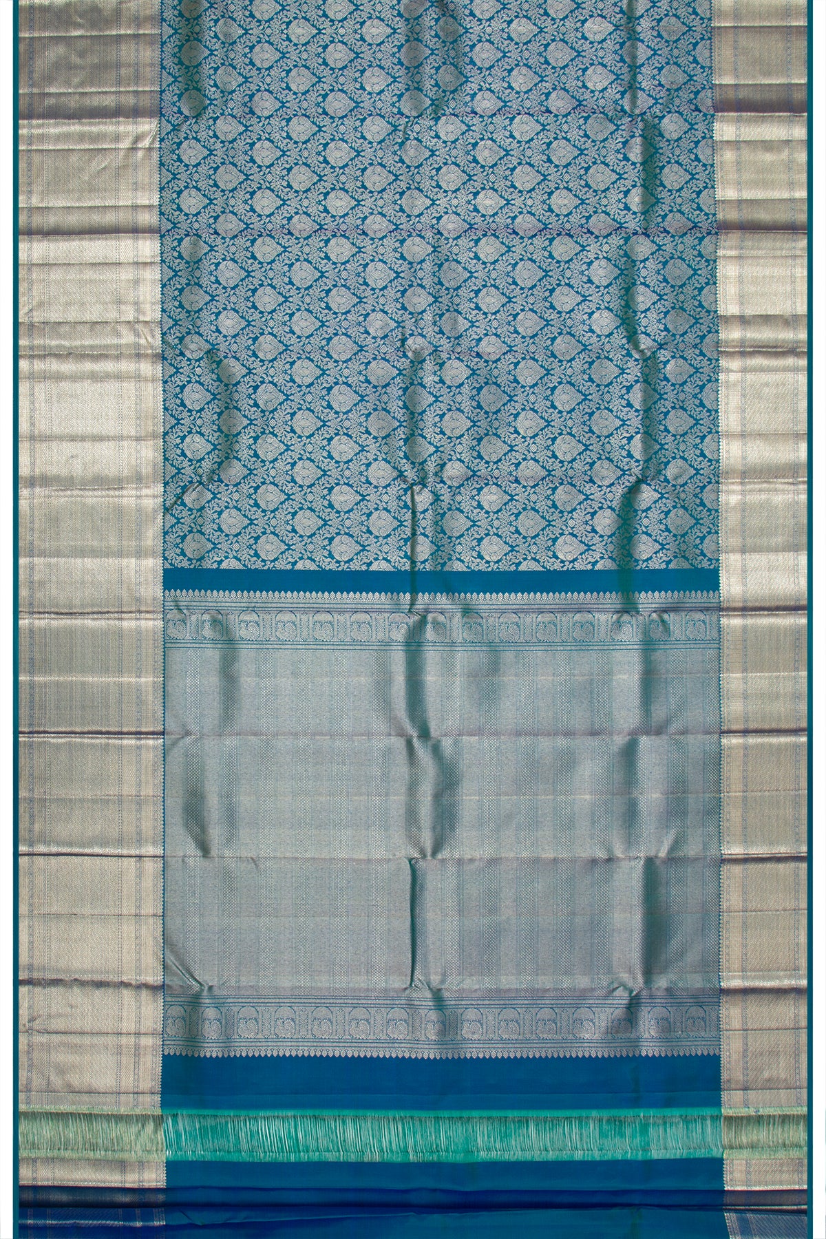 Kanchipuram Silk Antique Zari Brocade Teal Blue Saree