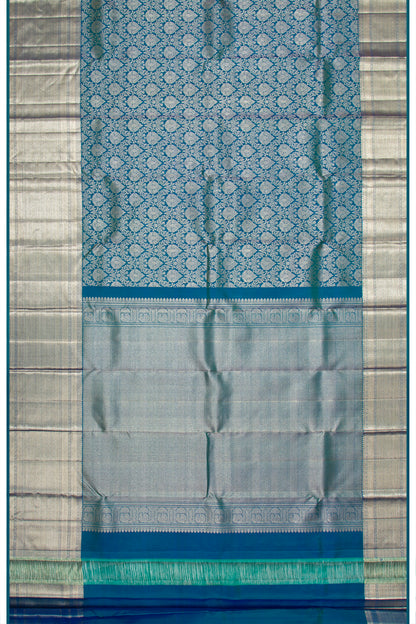 Kanchipuram Silk Antique Zari Brocade Teal Blue Saree