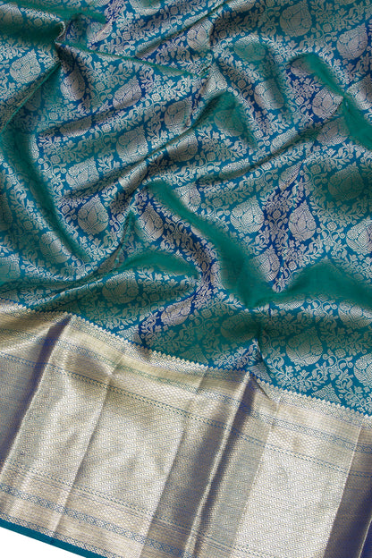 Kanchipuram Silk Antique Zari Brocade Teal Blue Saree