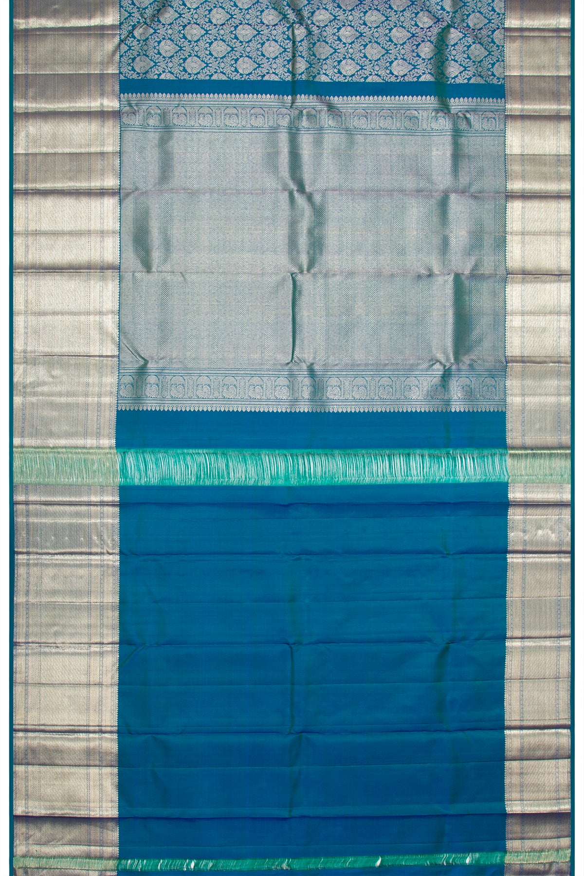 Kanchipuram Silk Antique Zari Brocade Teal Blue Saree