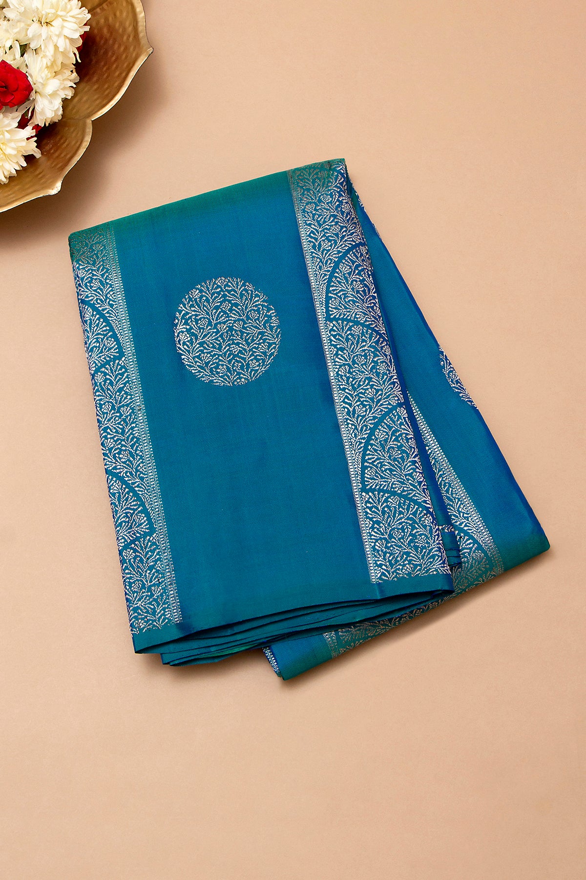 Kanchipuram Silk Brocade Teal Blue Saree