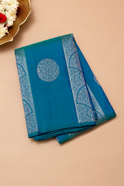 Kanchipuram Silk Brocade Teal Blue Saree
