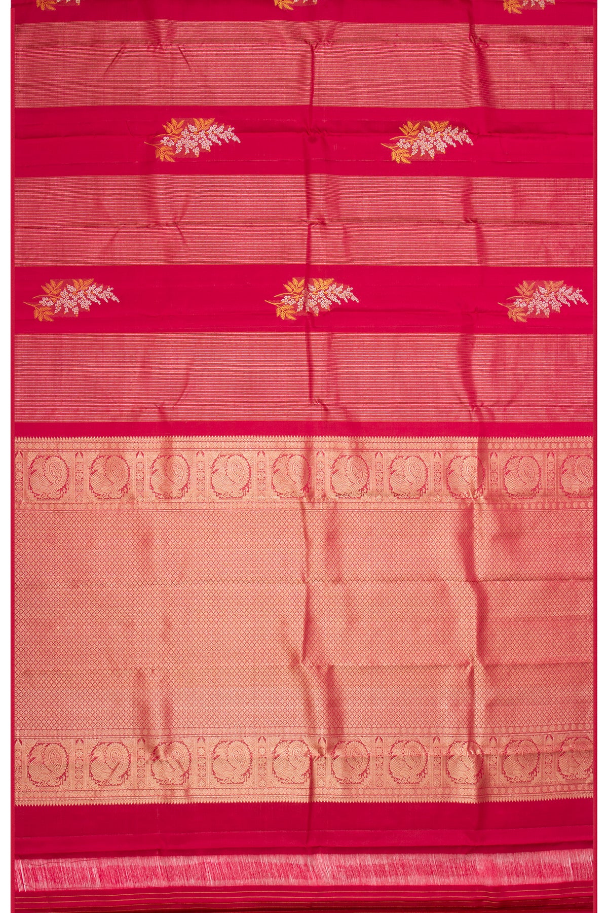 Kanchipuram Silk Antique Zari Vertical Lines And Butta Red Saree