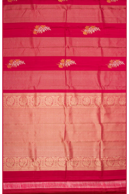 Kanchipuram Silk Antique Zari Vertical Lines And Butta Red Saree