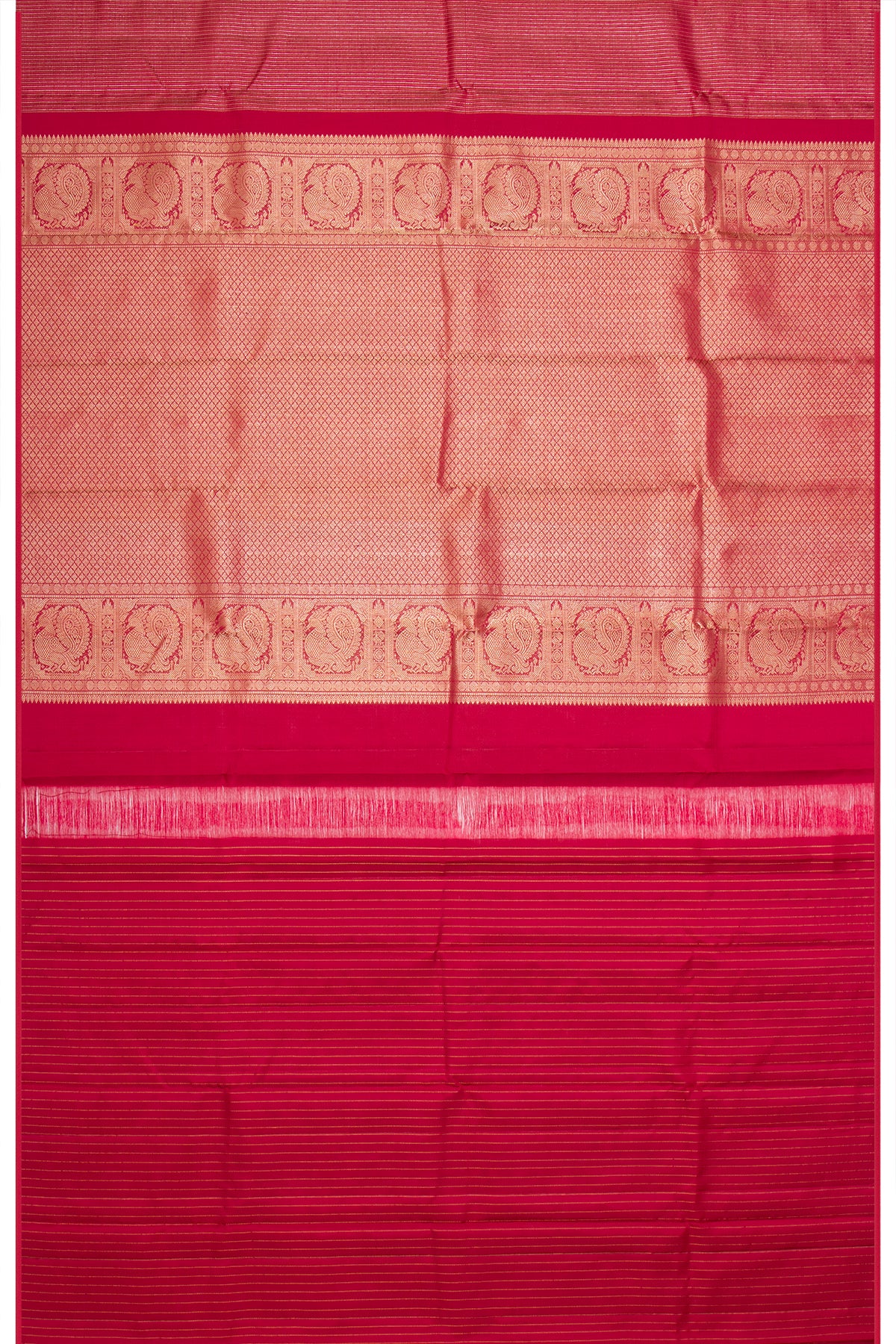 Kanchipuram Silk Antique Zari Vertical Lines And Butta Red Saree