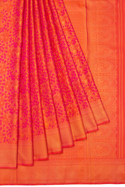 Kanchipuram Silk Tissue Brocade Redish Pink Saree