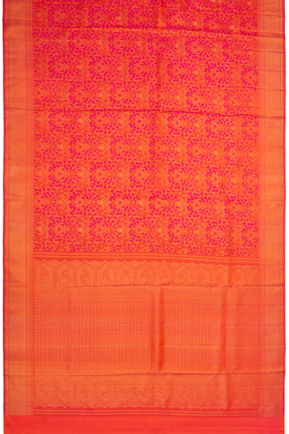 Kanchipuram Silk Tissue Brocade Redish Pink Saree
