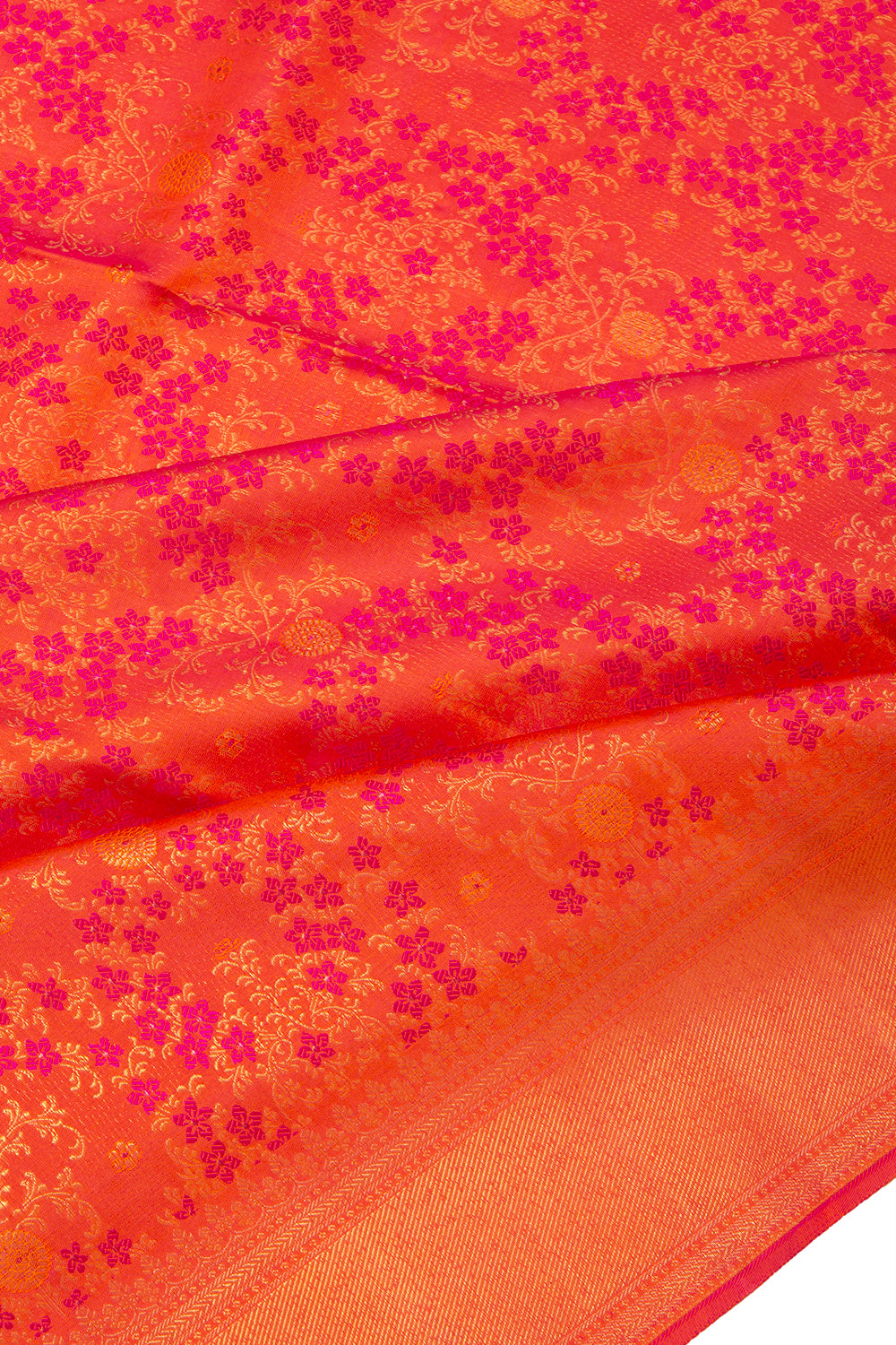 Kanchipuram Silk Tissue Brocade Redish Pink Saree