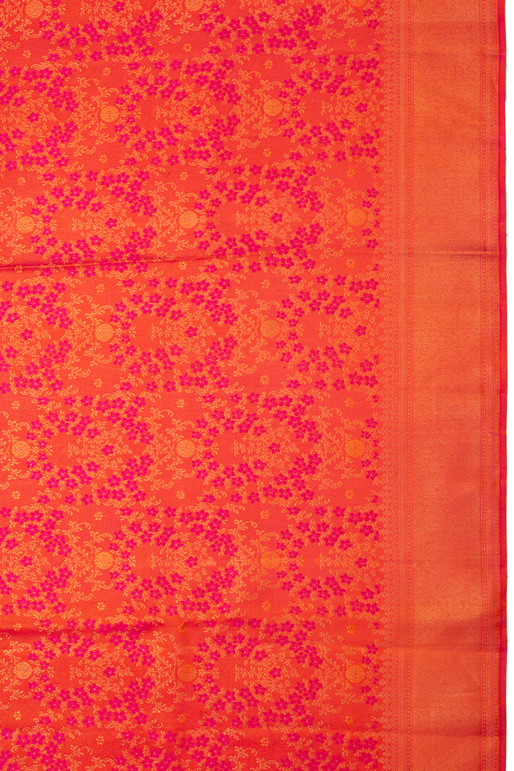 Kanchipuram Silk Tissue Brocade Redish Pink Saree