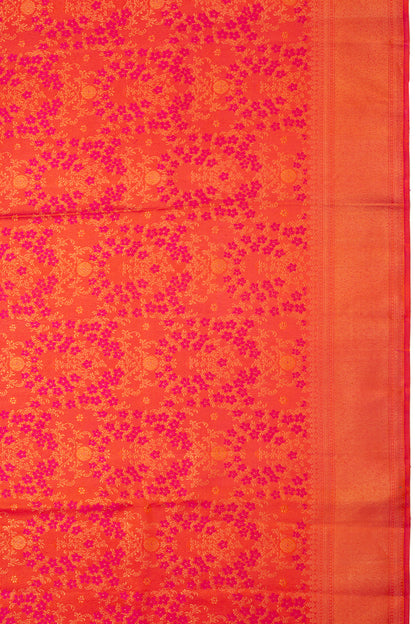 Kanchipuram Silk Tissue Brocade Redish Pink Saree