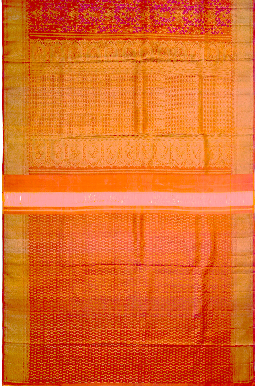 Kanchipuram Silk Tissue Brocade Redish Pink Saree