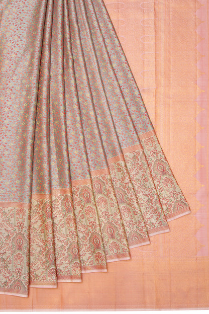Kanchipuram Silk Brocade Grey Saree