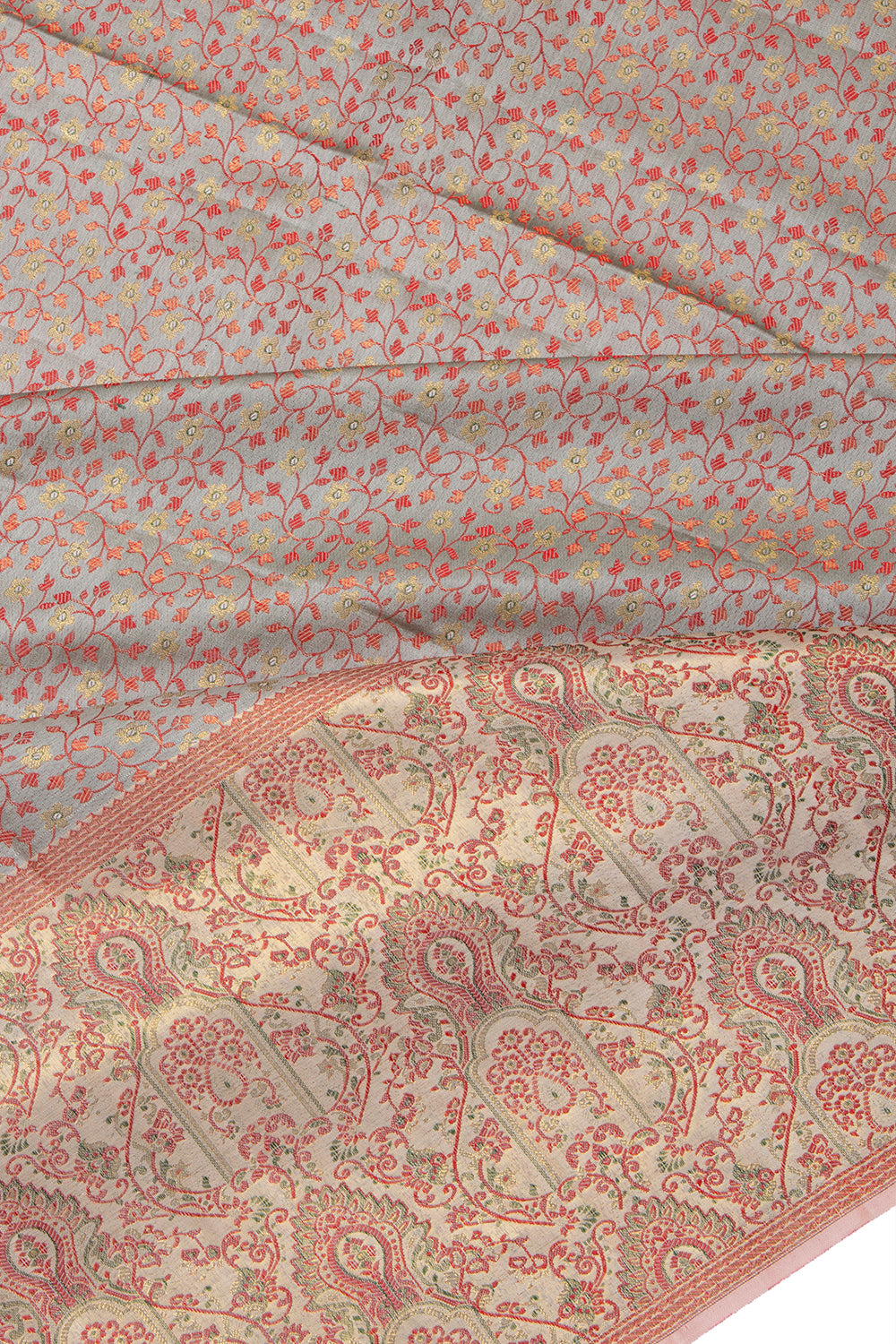 Kanchipuram Silk Brocade Grey Saree