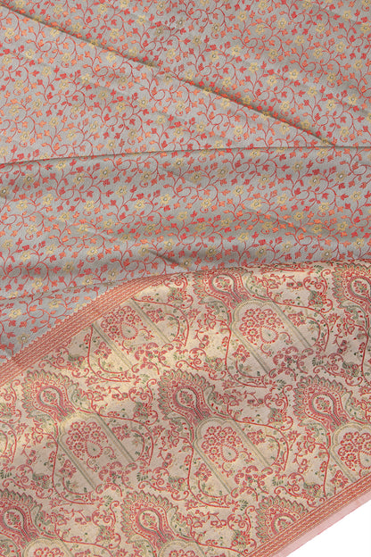 Kanchipuram Silk Brocade Grey Saree