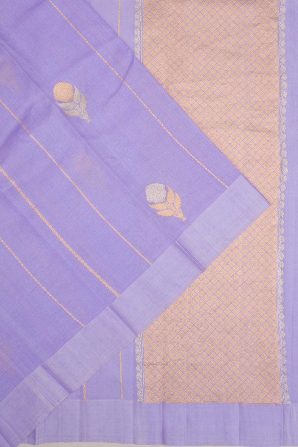 Banarasi Katan Silk Vertical Lines And Butta Lavender Saree