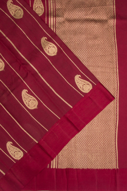 Banarasi Katan Silk Vertical Lines And Butta Maroon Saree