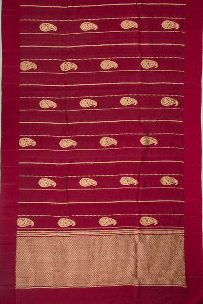Banarasi Katan Silk Vertical Lines And Butta Maroon Saree