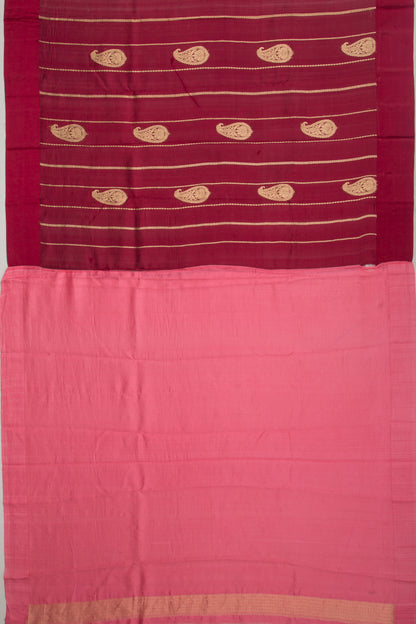 Banarasi Katan Silk Vertical Lines And Butta Maroon Saree