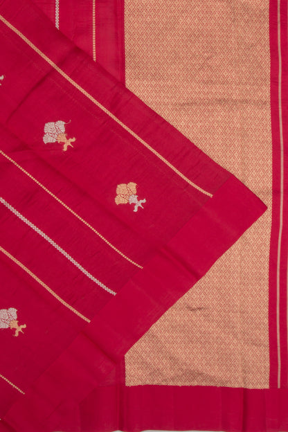 Banarasi Katan Silk Vertical Lines And Butta Red Saree