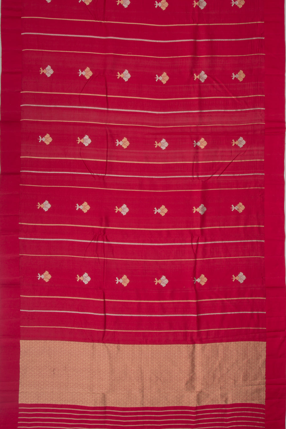 Banarasi Katan Silk Vertical Lines And Butta Red Saree