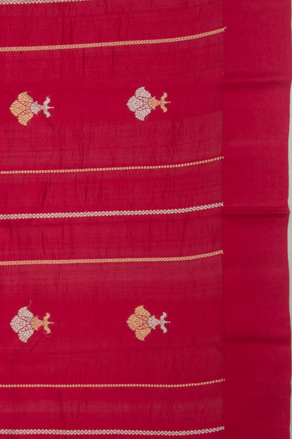 Banarasi Katan Silk Vertical Lines And Butta Red Saree