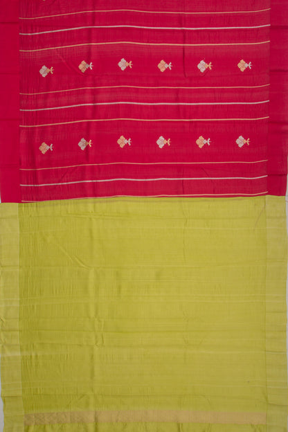 Banarasi Katan Silk Vertical Lines And Butta Red Saree