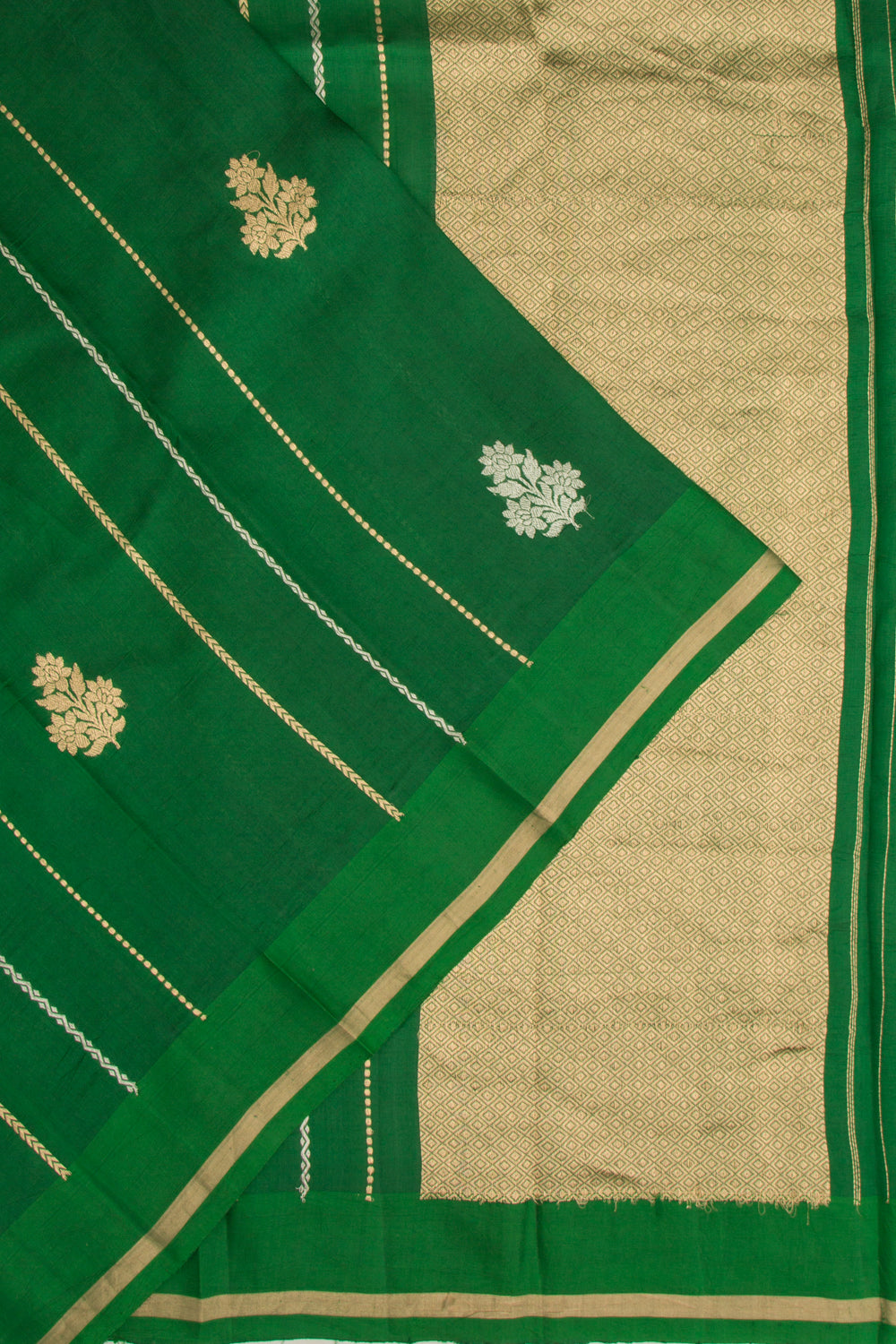 Banarasi Katan Silk Vertical Lines And Butta Green Saree