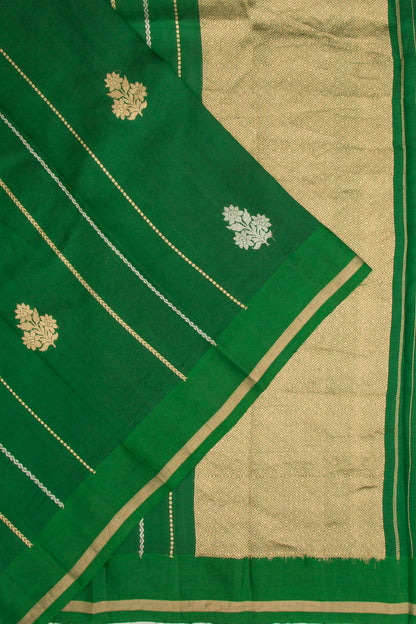 Banarasi Katan Silk Vertical Lines And Butta Green Saree