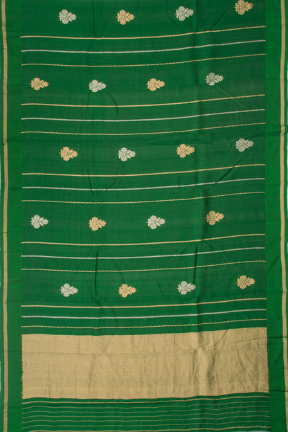 Banarasi Katan Silk Vertical Lines And Butta Green Saree