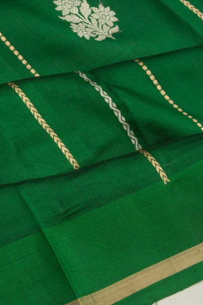 Banarasi Katan Silk Vertical Lines And Butta Green Saree