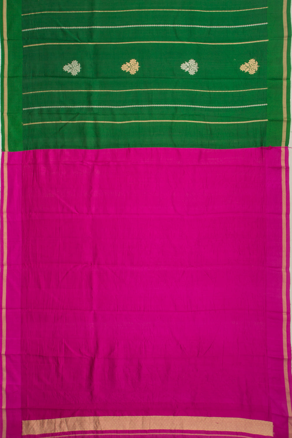 Banarasi Katan Silk Vertical Lines And Butta Green Saree
