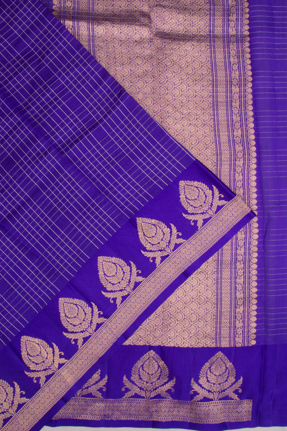 Banarasi Katan Silk Vertical Lines And Butta Violet Saree