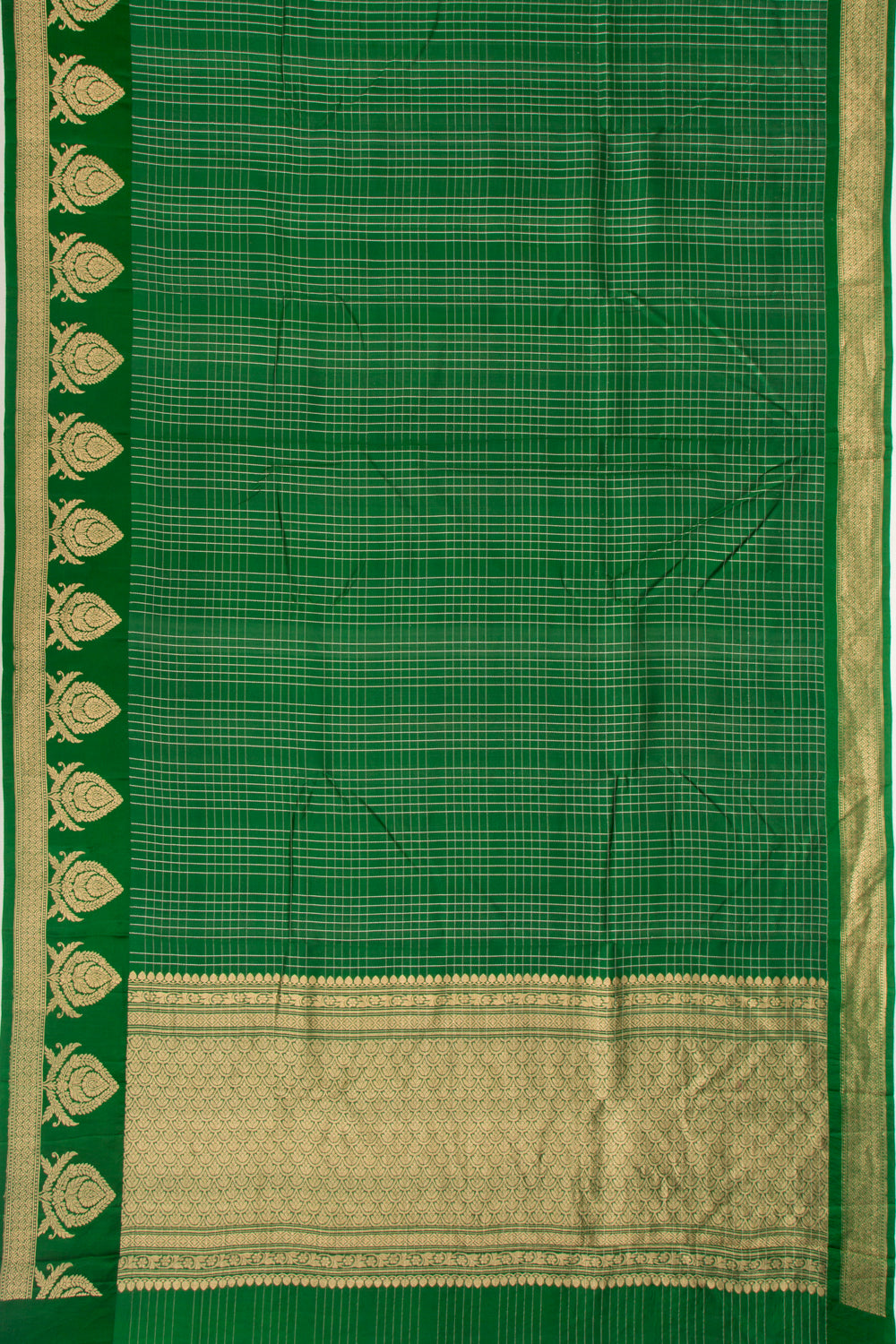 Banarasi Katan Silk Vertical Lines And Butta Green Saree