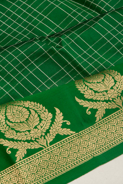 Banarasi Katan Silk Vertical Lines And Butta Green Saree