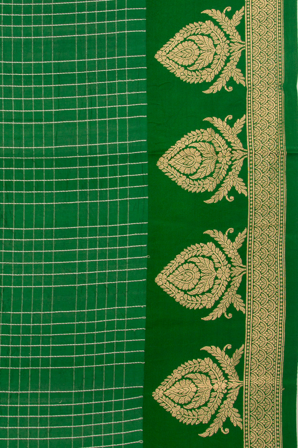 Banarasi Katan Silk Vertical Lines And Butta Green Saree