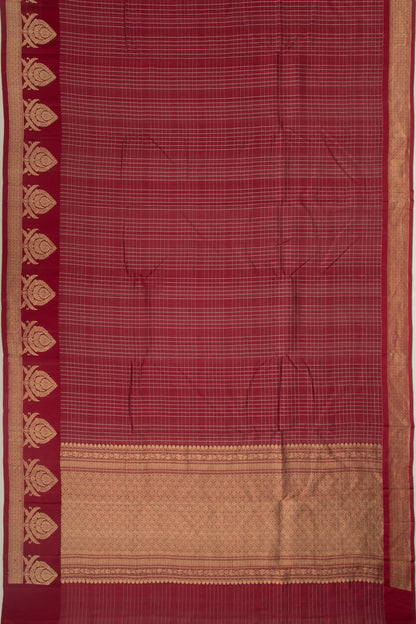 Banarasi Katan Silk Vertical Lines And Butta Maroon Saree