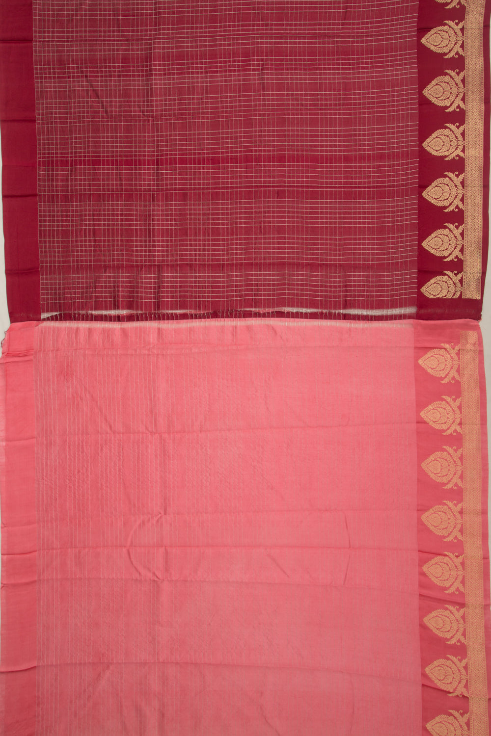 Banarasi Katan Silk Vertical Lines And Butta Maroon Saree
