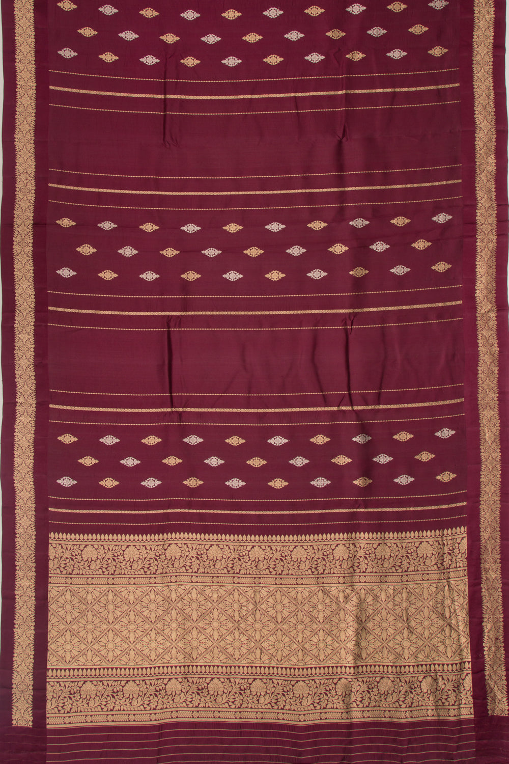 Banarasi Katan Silk Vertical Lines And Butta Brown Saree