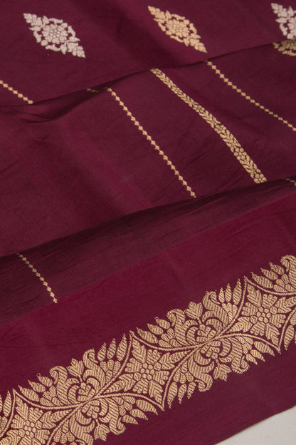Banarasi Katan Silk Vertical Lines And Butta Brown Saree