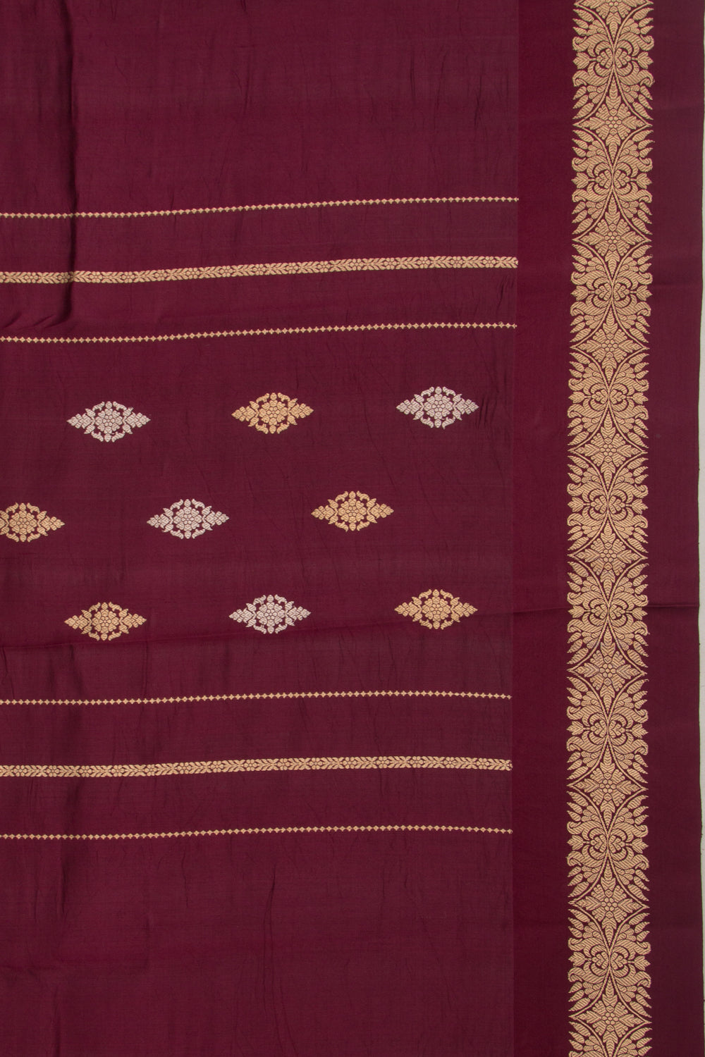 Banarasi Katan Silk Vertical Lines And Butta Brown Saree