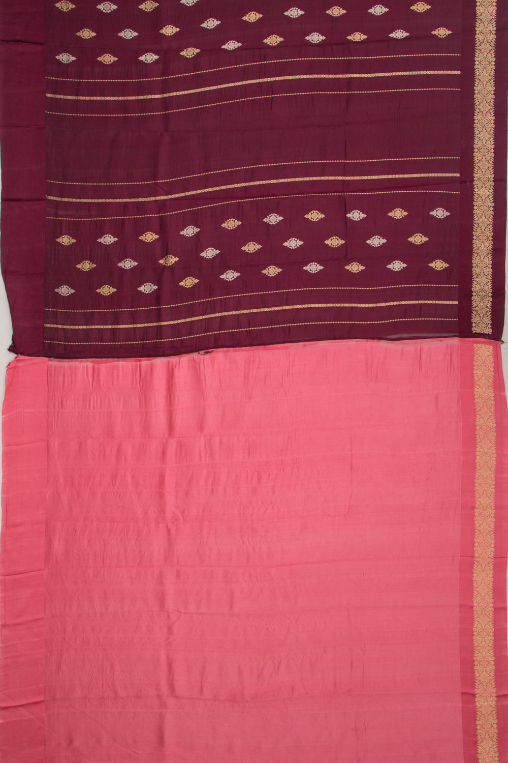Banarasi Katan Silk Vertical Lines And Butta Brown Saree
