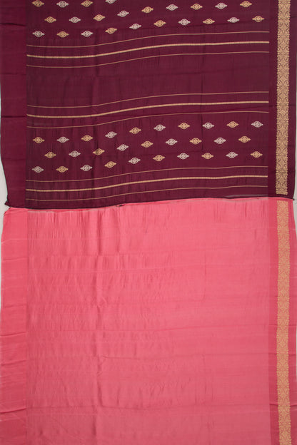Banarasi Katan Silk Vertical Lines And Butta Brown Saree