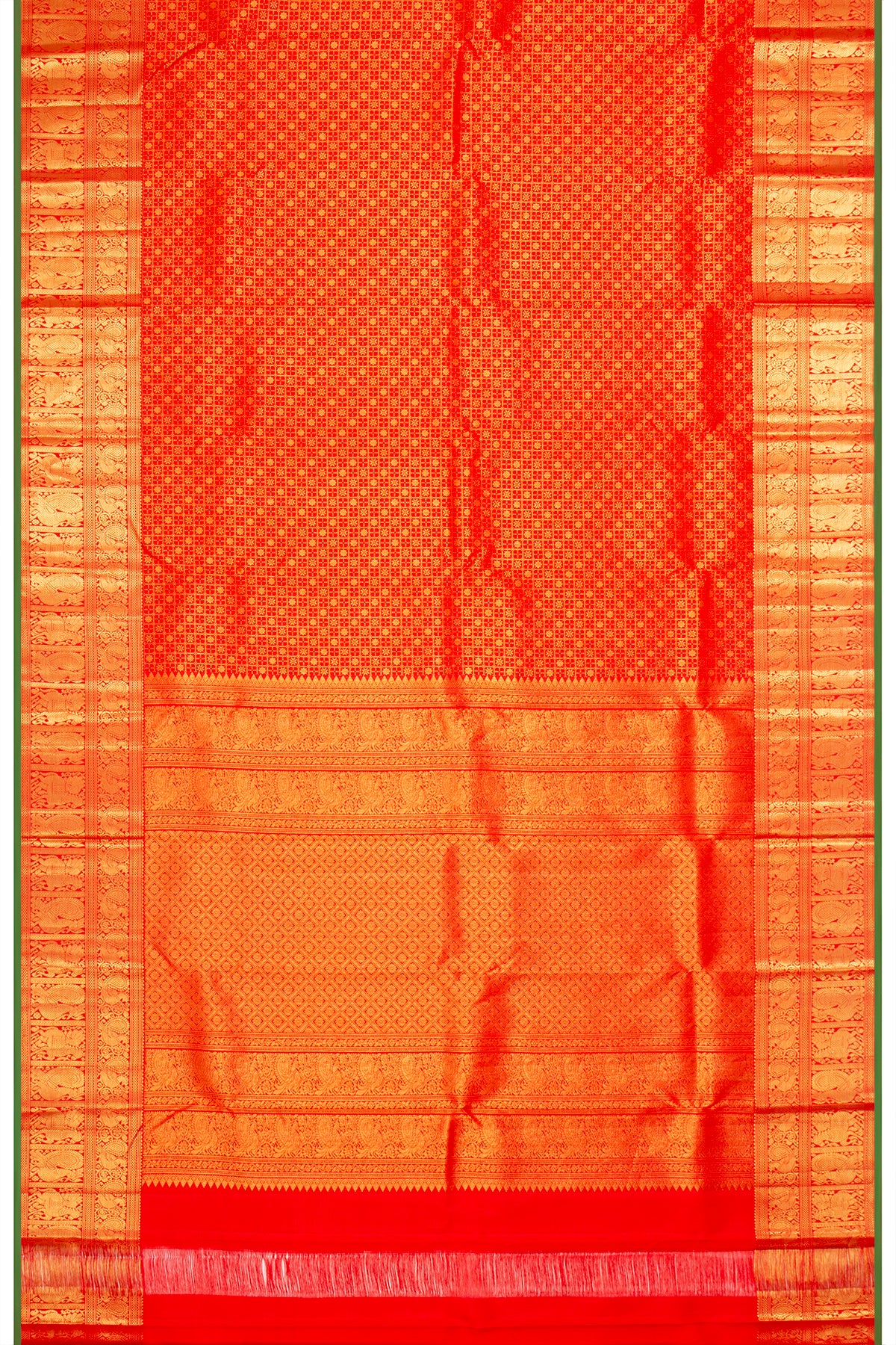 Kanchipuram Silk Checks And Butta Red Saree