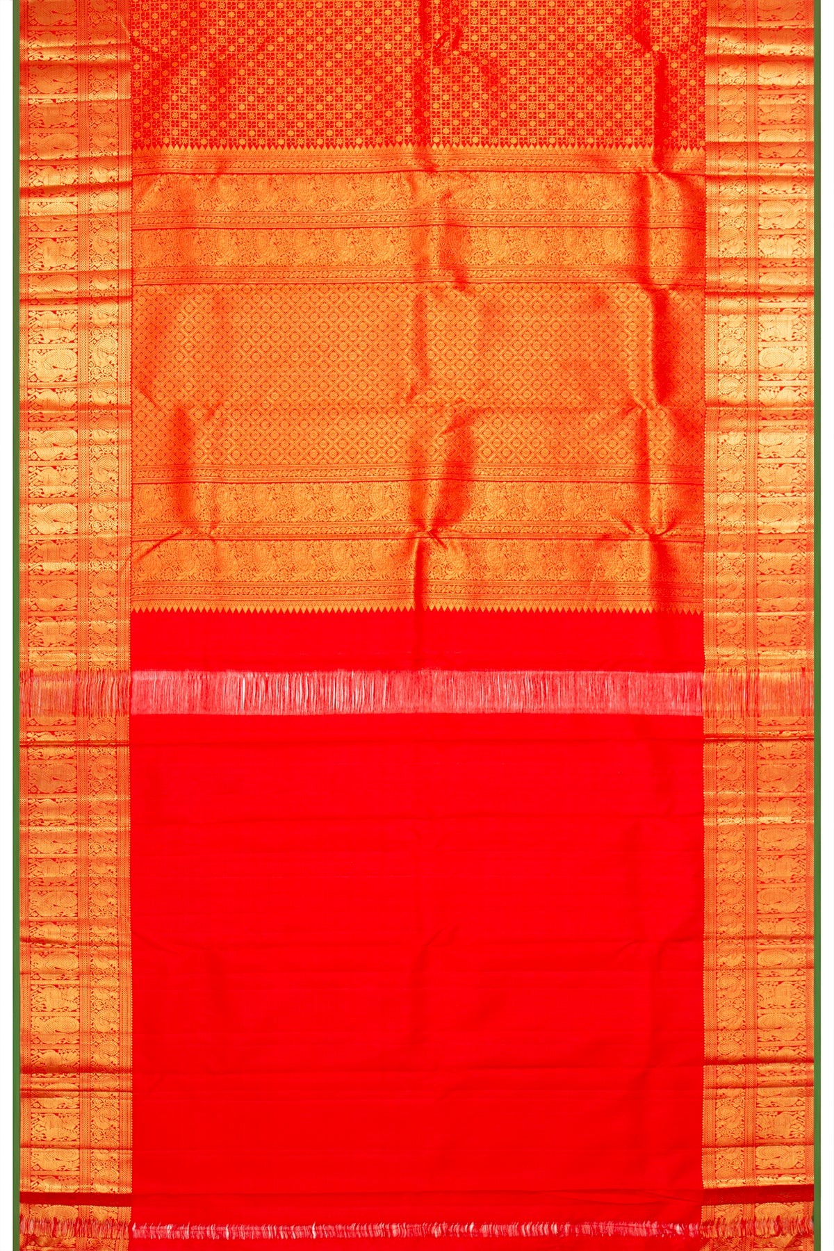 Kanchipuram Silk Checks And Butta Red Saree