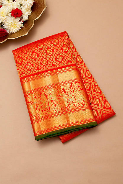 Kanchipuram Silk Brocade Red Saree