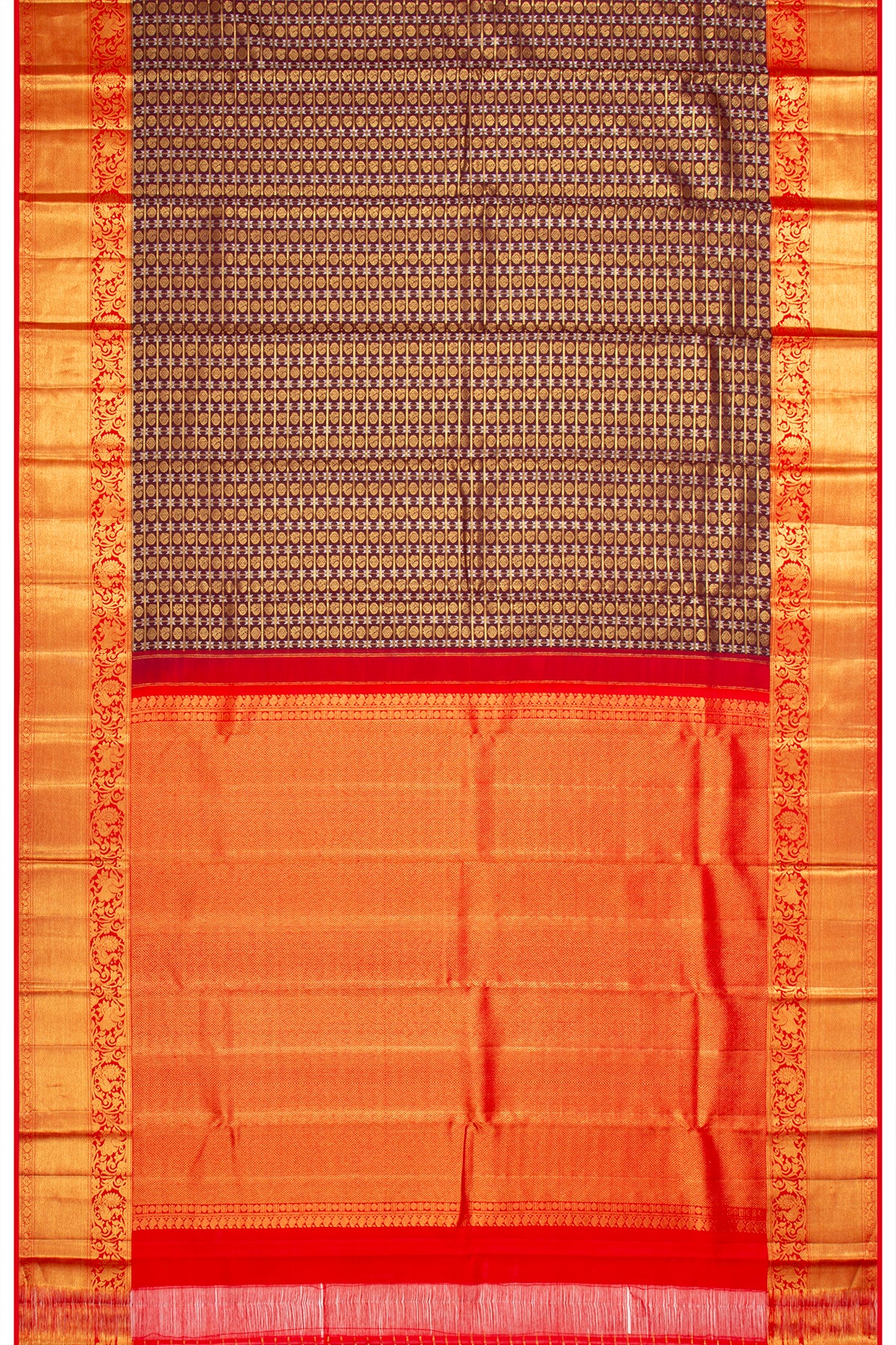 Kanchipuram Silk Checks Choco Brown Saree