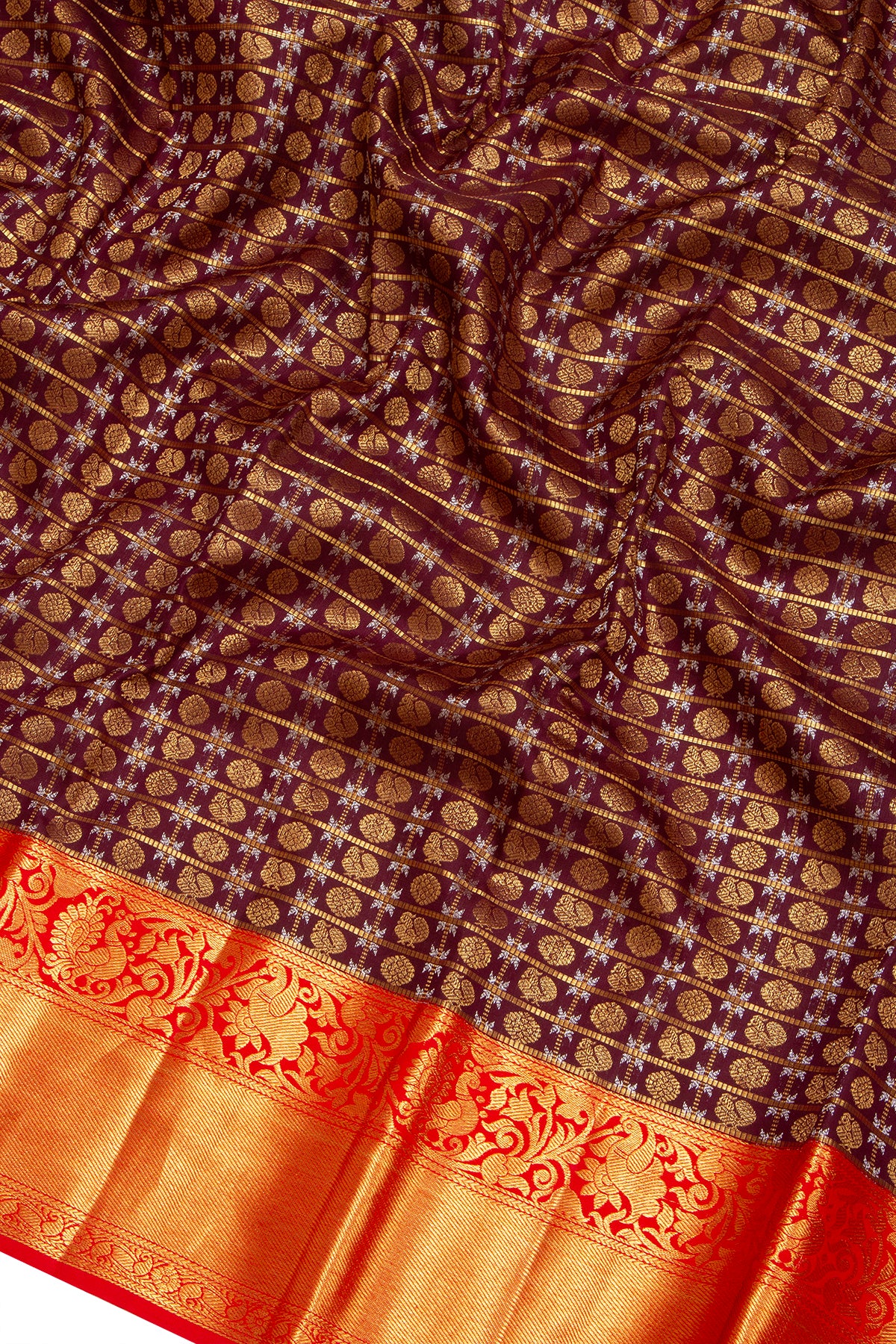 Kanchipuram Silk Checks Choco Brown Saree